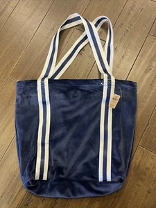 Victoria's Secret PINK Navy Blue Soft Velour Ribbed Shoulder Bag Zip Closure NWT - Picture 1 of 5