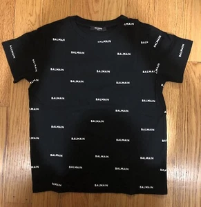 Balmain kids Tshirt Unisex sz 10 black /White words T-Shirt Authentic Designer - Picture 1 of 5