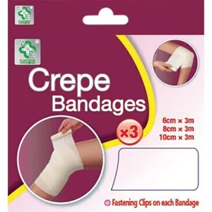 A&E Crepe Bandages with Fastening Clips - Sizes 6/8/10cm x 3m - Pack of 3 - Picture 1 of 2