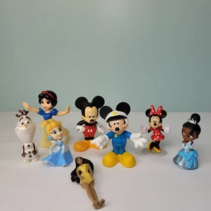 Disney Figures Toy Lot of 8 Mickey Minnie Mouse Tiana Olaf Snow White Pocahontas - Picture 1 of 15