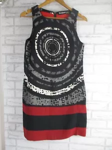 Desigual womens pencil dress black grey red print 40, 8/10 sleeveless - Picture 1 of 12