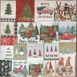 Lot of 19 Christmas Decoupage Paper Napkins Farmhouse Gnomes Dogs Classic - Picture 1 of 7