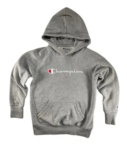 Champion Heritage Hoodie Logo Pullover Fleece Sweatshirt Boys Unisex Grey M 9-10 - Picture 1 of 6