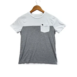 Abercrombie Shirt Boys 11/12 White Gray Pocket Embroidered Moose Logo Tee L - Picture 1 of 4