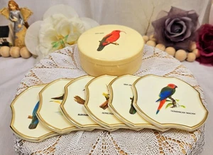 Vintage Set Of 6 Imperial 'Bird Design' Coasters With Gold Trim & Box - Picture 1 of 9