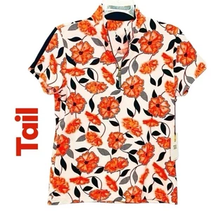 NEW Tail Polo Activewear UPF 50+ Golf Tennis Orange Floral Print 3/4 Zip Shirt S - Picture 1 of 12