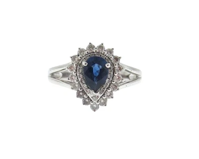14k White Gold 1.15 Ct Natural Sapphire & Lab Grown Diamond Halo Engagement Ring - Image 1 of 4