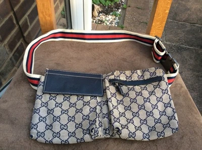GUCCI Belt Waist Bag Purse navy blue GG Canvas & Leather - Image 1 of 4