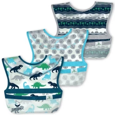 Baberos Green Sprouts Snap & Go Wipe-off Blue Dinosaurs 9-18M - paquete de 3 Foto 1 de 4