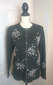 Vtg Talbot's Lambswool Cardigan Sweater Floral Embroidery Charcoal Grey Sz S - Picture 1 of 11
