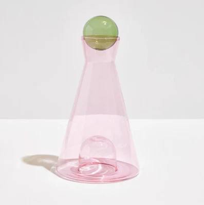 PINK & GREEN MODERN PLAYFUL SCULPTURAL GLASS CARAFE VASE Fazeek Handmade FVVCPG - Image 1 of 4