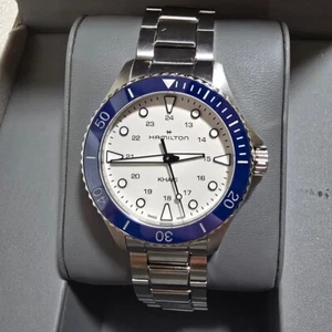 Cuarzo de buceo Hamilton caqui azul marino H82231150 37 mm esfera blanca bisel azul 15,5-19 cm - Imagen 1 de 7