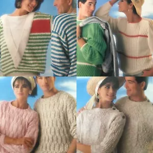 1980s Summer Boat Neck Boucle Aran Batwing Sailor Patons 793 Knitting Pattern - Picture 1 of 9