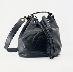 Borsa a secchio Chanel CC Logo Cordino Catena Nero Caviale Vintage Tracolla -34069 - Foto 1 di 12