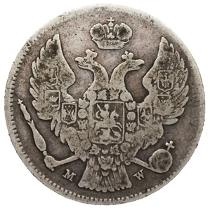 Russia Poland 30 Kopeks 2 Zlote 1836 Silver Coin (VF) - Picture 1 of 2