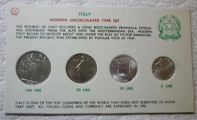 1954 1956 1964 1965 ITALY - BU TYPE COIN SET (4) - 5, 10, 50, 100 LIRE - BEAUTY - Image 1 of 4