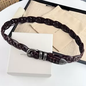 BRUNELLO CUCINELLI black woven leather dress belt - carved buckle tips 100/40 - Picture 1 of 5