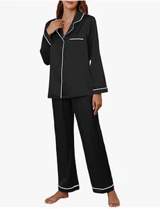 2 Piece Silk Pajamas for Women Set Button Down Lounge Sleepwear Womens Pj - Picture 1 of 5