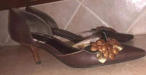 Adorable Unisa Brown & Copper/Gold Floral Embellishment Pumps Heels 7.5 M - Picture 1 of 12
