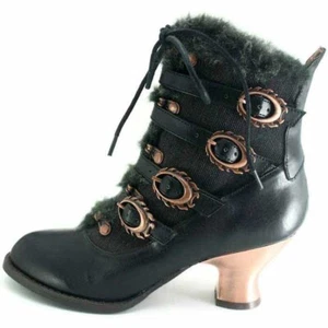 Hades NEPHELE Black Vegan Ankle Boots Fur Steampunk Victorian Cosplay 6-11 NIB - Picture 1 of 11