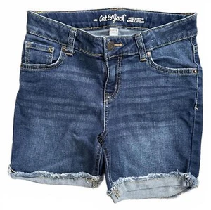 Cat & Jack Girls Denim Jean Shorts Size Large 10 12 Cotton Midi Cutoff Stretch - Picture 1 of 6