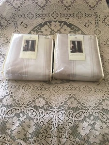 Pair New Linden Street Chenille Stripe Tan & White 54" x 84" Rod-Pocket Panels - Picture 1 of 7