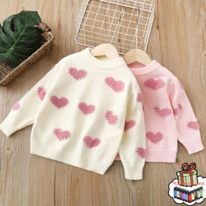 Infant Baby Girls Long Sleeve Fleece Love Print Pearl Sweater Outer Outfits - Picture 1 of 18