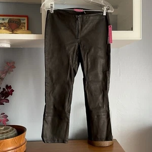 ALICE + OLIVIA Lamb Leather Cropped Pants Black - Picture 1 of 6
