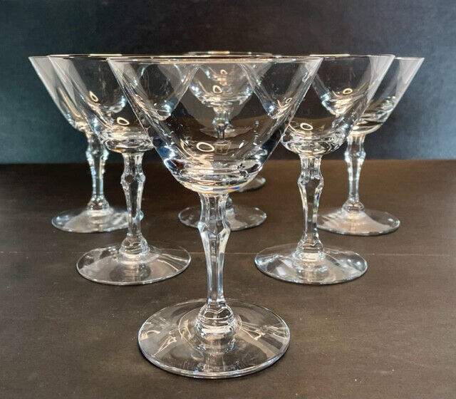 Set of 6 Fostoria Wedding Ring Champagne Martini Glasses Platinum Rims