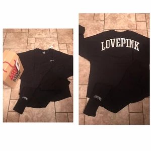 NWT S Victoria Secret PINK Shine Varsity Crew Top & Legging BLACK Gift Set - Picture 1 of 6