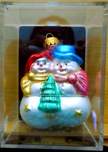 Workbench Blown Glass Mr & Mrs Snowman Christmas Ornament 3" NWT Ships in Box - Picture 1 of 6