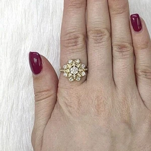 1.15CTW Lab-Grown Diamond 18K Gold Snowflake Cocktail Ring - Picture 1 of 5