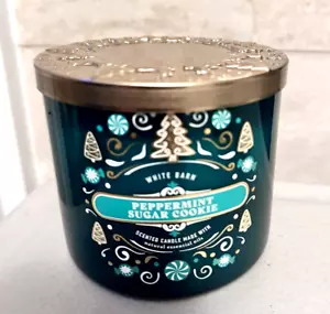 Bath & Body Works White Barn Peppermint Sugar Cookie Candle 3-Wick 14.5 oz DEC - Picture 1 of 5