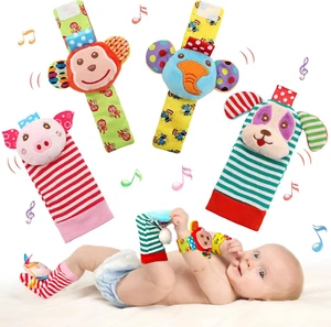 Baby Wrist Rattle Baby Socks Rattle, Baby Finder Animal Toys Set Soft Boy Girl - Picture 1 of 8