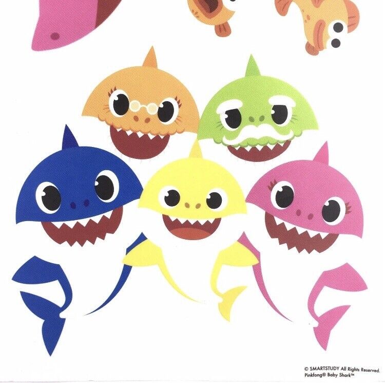 NEW BABY SHARK Sheet of 9 Small Vinyl Vehicle and Wall Sticker Decals Set