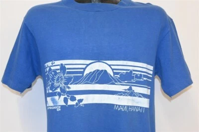 vintage 80s MAUI HAWAII SUNSET HIBISCUS VOLCANO ISLAND STRIPE t-shirt MEDIUM M - Image 1 of 4