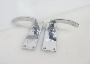 Vintage Chromed Brass Door Lever Handles Plates Old Silver Art Deco Chrome - Picture 1 of 11