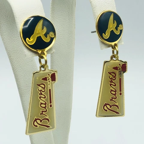 Vtg Atlanta Braves 1992 Dangle Earrings Braves Logo Atlanta Braves Chop Chop Cover
