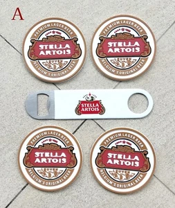 Free Ship 4pcs STELLA ARTOIS Rubber bar mat coasters & 1pc bottle openers A or B - Picture 1 of 6