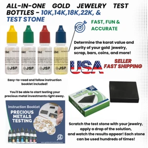 Gold Testing Kit 10k 14k 18k 22k Solutions Acids + Scratch Stone Test - Picture 1 of 11