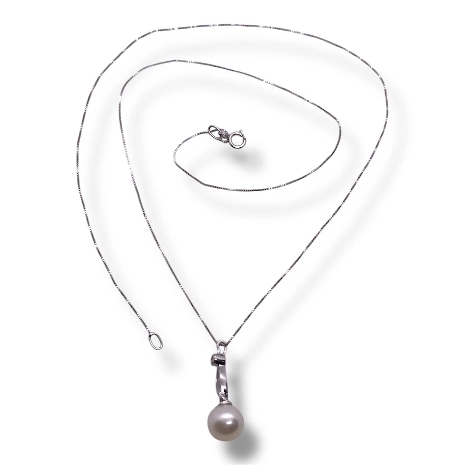 Collar De Oro Blanco Con Diamante De 0,01 Ct. Y Perla De Agua Dulce 7,5/8Mm - Imagen 1 de 4