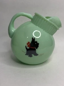 Jadeite Green Glass Scottie Ball Pitcher 6" Tall with Handle Scottie Dog EUC - Picture 1 of 4