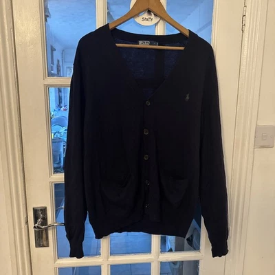 Vintage Polo Ralph Lauren Navy Blue merino wool  Button Cardigan Sweater 90s  XL - Image 1 of 4