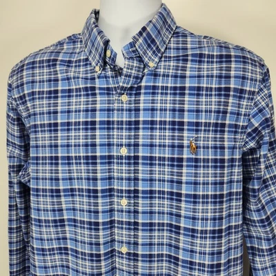 Camisa Oxford Ralph Lauren Calce Ajustado Elastizada Para Hombre Grande Con Botones Azul A Cuadros Foto 1 de 4