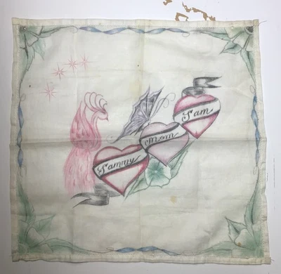 Pañuelo Pano de tela 15X15 dibujo arte prisión vintage años 90 Foto 1 de 4