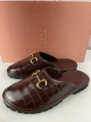 Rare $6700 GUCCI Nojum Bordeaux Crocodile Slippers Sandals Mules Size 7/US 7.5 - Image 1 of 4