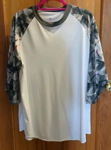 Adidas Damen Gr. XL Baseball Print 3/4 Arm weiß grau Pullover Oberteil - Bild 1 von 7
