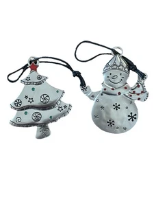 Avon 2er Set Ornamente Weihnachtsbaum und Schneemann Zinn mit Strass - Bild 1 von 9