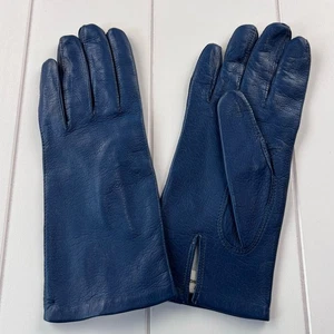 Vintage italienische marineblaue Lederhandschuhe Damengröße 7,5 WPL 9111 - Bild 1 von 4