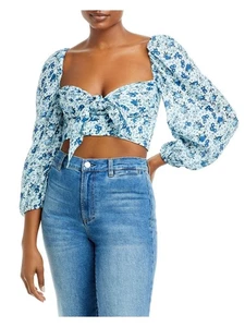 BARDOT Womens Smocked Pouf Sleeve Sweetheart Neckline Crop Top - Picture 1 of 6